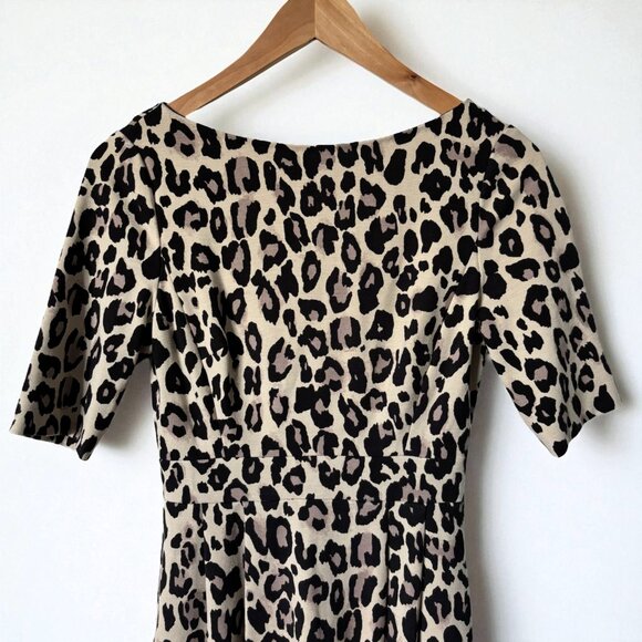 Kate Spade Leopard Print Half Sleeve Fit and Flare Dress Size 0 - Picture 3 of 11